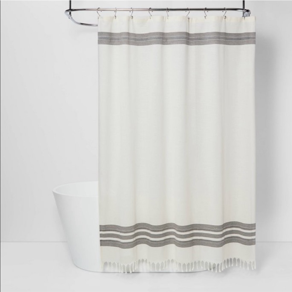 Threshold Striped Fringe Shower Curtain